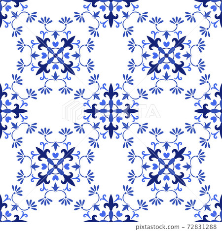 Azulejos portuguese traditional ornamental tile, blue and white seamless pattern 72831288