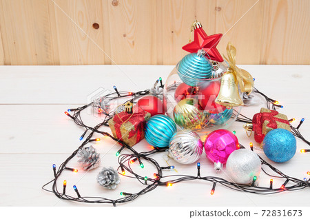 Christmas and New Year's toys in a glass aquarium 72831673