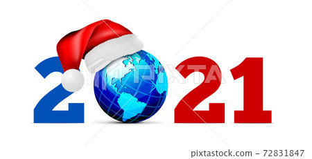 Globe in a hat of santa claus, on a white background 72831847