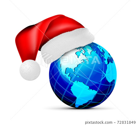 Globe in a hat of santa claus, on a white background 72831849