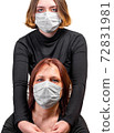 Girl and woman in medical protective mask 72831981