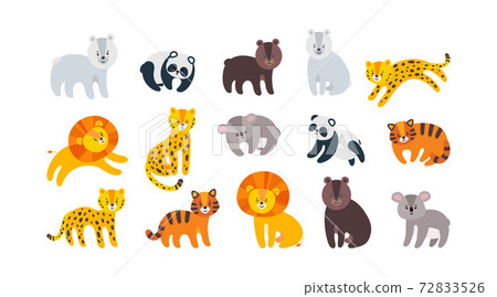 Zoo animals set with lion, leopard, tiger and bears. Big collection of wild animals. Vector illustration Zoo animals set with lion, leopard, tiger and bears. Big collection of wild animals. Vector illustration 72833526