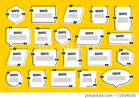White isolated quote frames. Speech bubbles with quotation marks. Blank text box and quotes. Blog 72834038