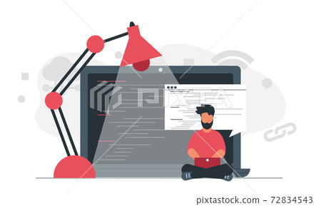 A male programmer is typing a code on his... - Stock Illustration ...