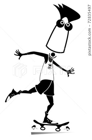 Man skateboarder isolated illustration. Cartoon teen boy skates on skateboarder black on white Man skateboarder isolated illustration. Cartoon teen boy skates on skateboarder black on white 72835497