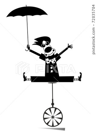 Equilibrist clown balances on the unicycle with an umbrella illustration. Cartoon clown balances on the unicycle and holds an umbrella black on white illustration Equilibrist clown balances on the unicycle with an umbrella illustration. Cartoon clown balances on the unicycle and holds an umbrella black on white illustration 72835784