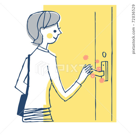 A woman touching a doorknob with a virus 72836529