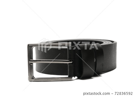 Black belt with a metal fastener on a white background 72836592