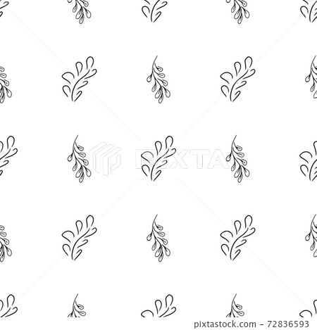 Doodle simple vector seamless pattern of hand-drawn leaves. Seamless pattern of hand-drawn branches. Big floral botanical set. Isolated on white background. 72836593