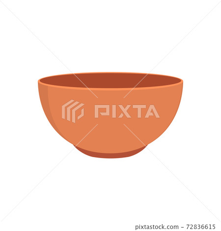 Empty clay bowl isolated on white background. Example of pottery. Ceramic kitchen dishware. Vector illustration 72836615