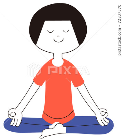 Short-haired woman doing yoga in ska asana (easy seat pose) Short-haired woman doing yoga in ska asana (easy seat pose) 72837370