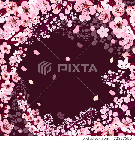 A square frame of cherry blossom branches. Vector illustration A square frame of cherry blossom branches. Vector illustration 72837599