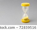Yellow hourglass on gray paper background. 72839516