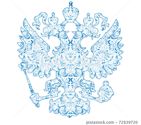 Coat of arms of Russia with blue pattern in traditional folk style Gzhel. Coat of arms of Russia with blue pattern in traditional folk style Gzhel. 72839720