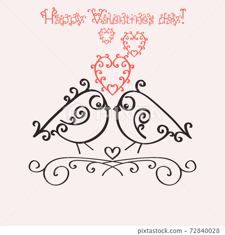 Template greeting card or invitation for Valentines Day. Romantic nostalgia design with couple in love birdies. 72840028