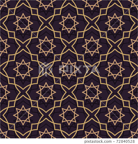 Oriental seamless pattern of purple and gold. Thin Gold Line in the Islamic style of ornament. 72840528
