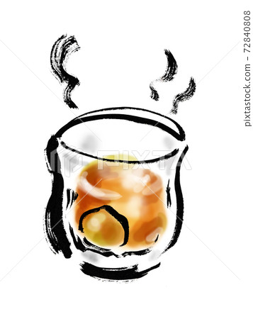 手工繪製的透明玻璃中的熱梅酒的插圖 72840808