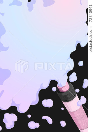 Vape mech mod with rebuildable dripping atomizer and cloud of vapor. Background with E-cigarette art and place for text. Colorful Vector illustration in cartoons style. Vertical banner with trendy Vape mech mod with rebuildable dripping atomizer and cloud of vapor. Background with E-cigarette art and place for text. Colorful Vector illustration in cartoons style. Vertical banner with trendy 72840941