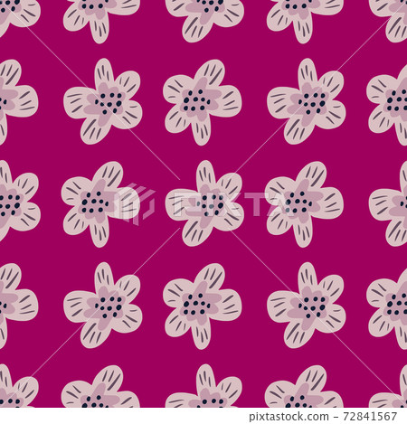 Simple botanic seamless doodle pattern with cute flower shapes. Bright pink background. Simple botanic seamless doodle pattern with cute flower shapes. Bright pink background. 72841567
