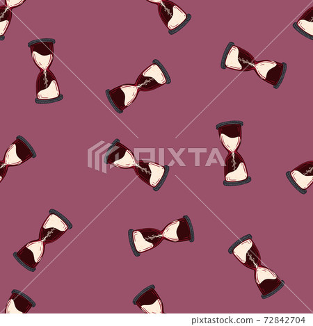 Seamless minimalistic pattern with hourglass shapes print. Purple pastel background. Simple design. Seamless minimalistic pattern with hourglass shapes print. Purple pastel background. Simple design. 72842704