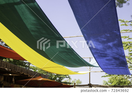 Hanging colorful fabric decorated in the garden 72843692