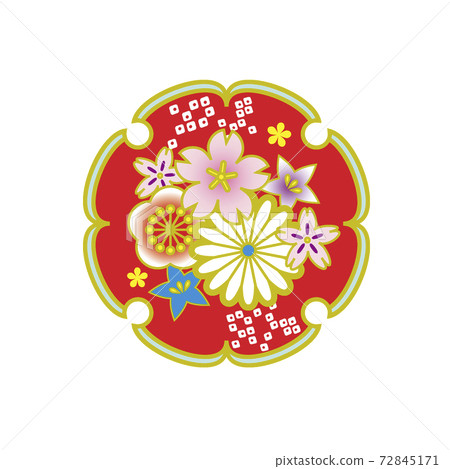 日式日本風格日式零件材料花圖矢量 72845171