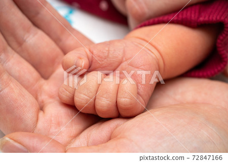 newborn baby hand is laid in the mother palm newborn baby hand is laid in the mother palm 72847166