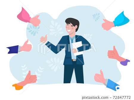Business people give thumbs up to young men who are successful and achieve their goals. Business people give thumbs up to young men who are successful and achieve their goals. 72847772