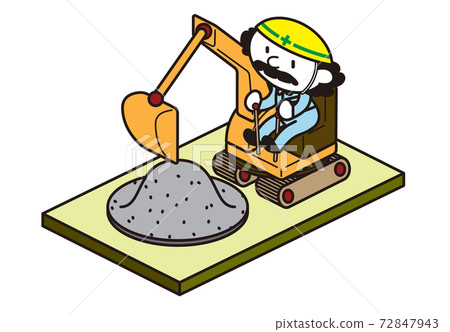 Deformed excavator car and driver isometric vector illustration 72847943