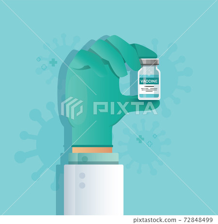 hand holding vaccine vial. Vaccination concept. Health care and protection. Vector illustration. hand holding vaccine vial. Vaccination concept. Health care and protection. Vector illustration. 72848499