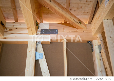 Pillars with seismic hardware at the construction site of a newly built single-family house 72849729