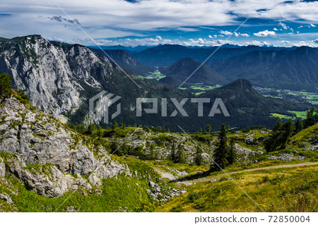Valley With Forests And Villages Beneath Lake Grundlsee in The Alps Of Styria In Austria Valley With Forests And Villages Beneath Lake Grundlsee in The Alps Of Styria In Austria 72850004