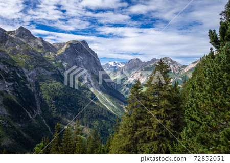 Mountain and pastures landscape in French alps 72852051
