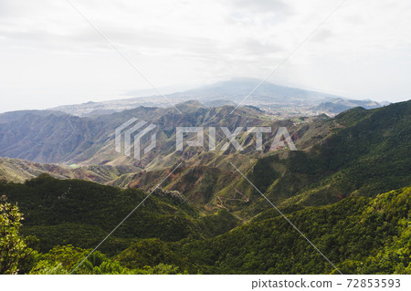 mountains in Anaga rural park, Teide volcano background, Tenerife 72853593
