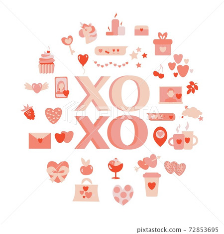 St Valentine cards with XOXO smile Flat illustration St Valentine cards with XOXO smile Flat illustration 72853695