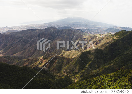 mountains in Anaga rural park, Teide volcano background, Tenerife 72854090