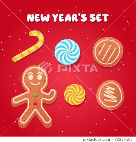 Christmas holiday candy, cookies and man, on a red background, for children, confectionery 72854105