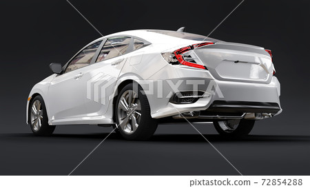 White mid-size urban family sedan on a black uniform background. 3d rendering. White mid-size urban family sedan on a black uniform background. 3d rendering. 72854288