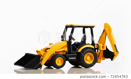 backhoe tractor toy, white background backhoe tractor toy, white background 72854763