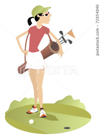 Golfer woman on the golf course isolated illustration. Golfer woman aiming to do a good kick isolated on white Golfer woman on the golf course isolated illustration. Golfer woman aiming to do a good kick isolated on white 72854840