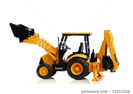 backhoe tractor toy, isolated on white backhoe tractor toy, isolated on white 72855208