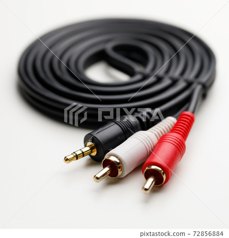 RCA mini jack audio cable, white background 72856884