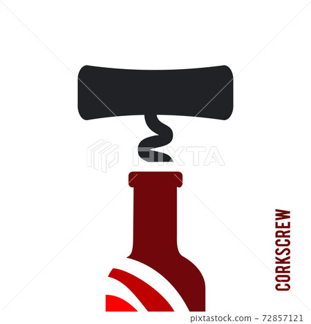 Sign Black corkscrew and a bottle of red wine. Design modern logos 72857121