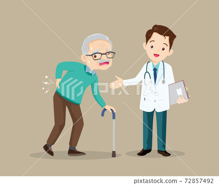 elderly man suffering from back pain see doctor 72857492