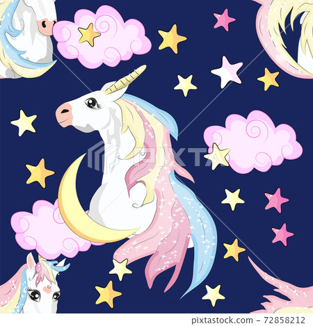 Cute unicorn, princess concept, girl beauty seamless pattern. cartoon design. Cute unicorn, princess concept, girl beauty seamless pattern. cartoon design. 72858212