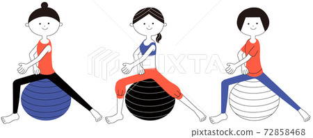 Three Women Doing Balance Ball Exercises - Stock Illustration [72858468 ...