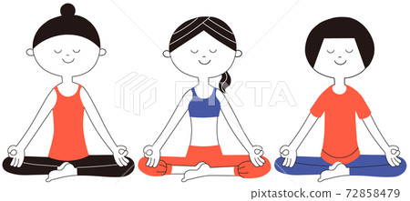 Three women doing yoga in ska asana (easy seat pose) Three women doing yoga in ska asana (easy seat pose) 72858479