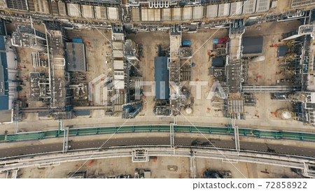 Aerial top down view of an oil refinery, artistic distorted shot 72858922