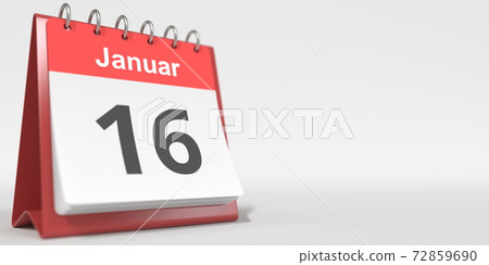 January 16 date written in German on the flip calendar page. 3d rendering 72859690