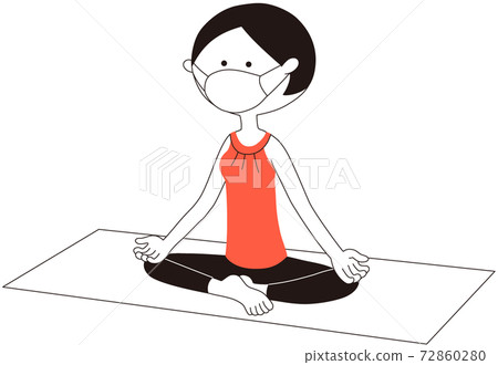 戴著面具，做瑜伽紅的姿勢，Ska體式（Anrakuza的姿勢）的短髮女人 72860280